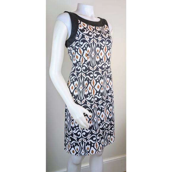 Talbots Sheath Dress 6 Petite White Black Geometric Sleeveless Stretch Cotton - Picture 3 of 10